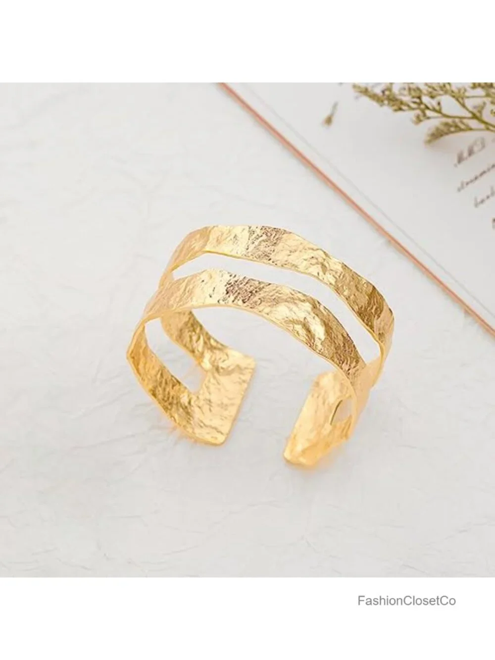 18K Gold Plated Cuff Bracelet Double Layer Adjustable Women Bangle